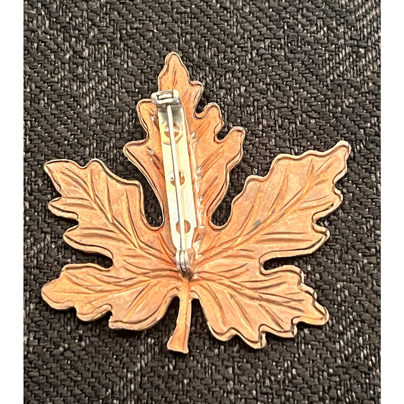 Lot of 2 Vintage Beautiful Fall Leaf Brooches Autumn Shiny Enamel Copper - Picture 3 of 5